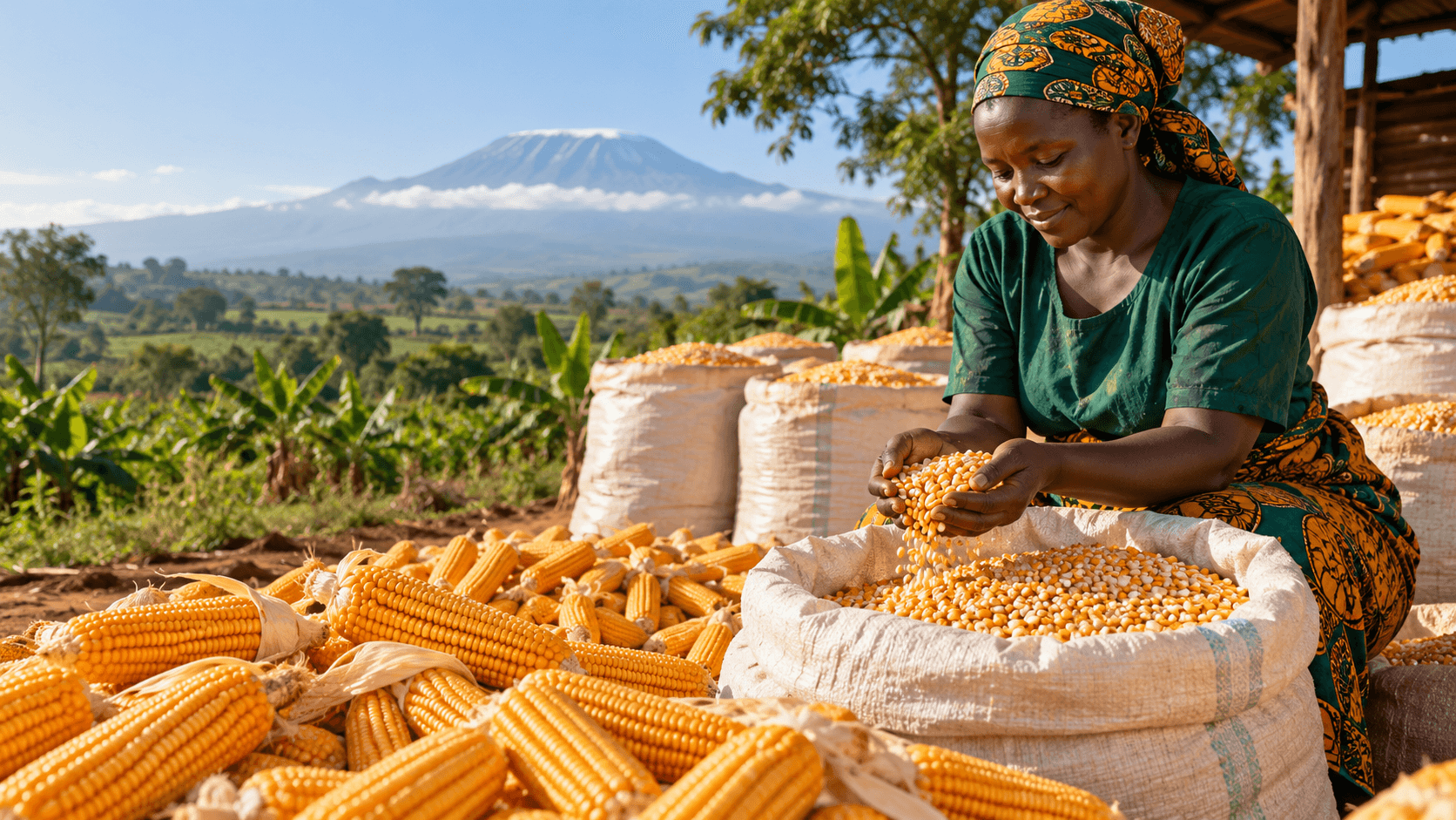 Golden maize cobs and grain after harvest