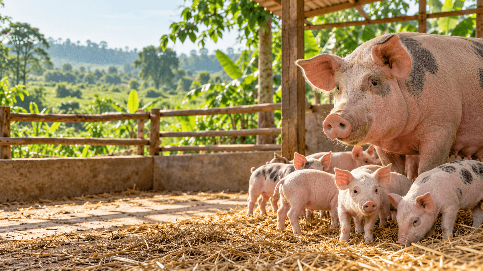 Healthy pigs in a clean, well-managed farm